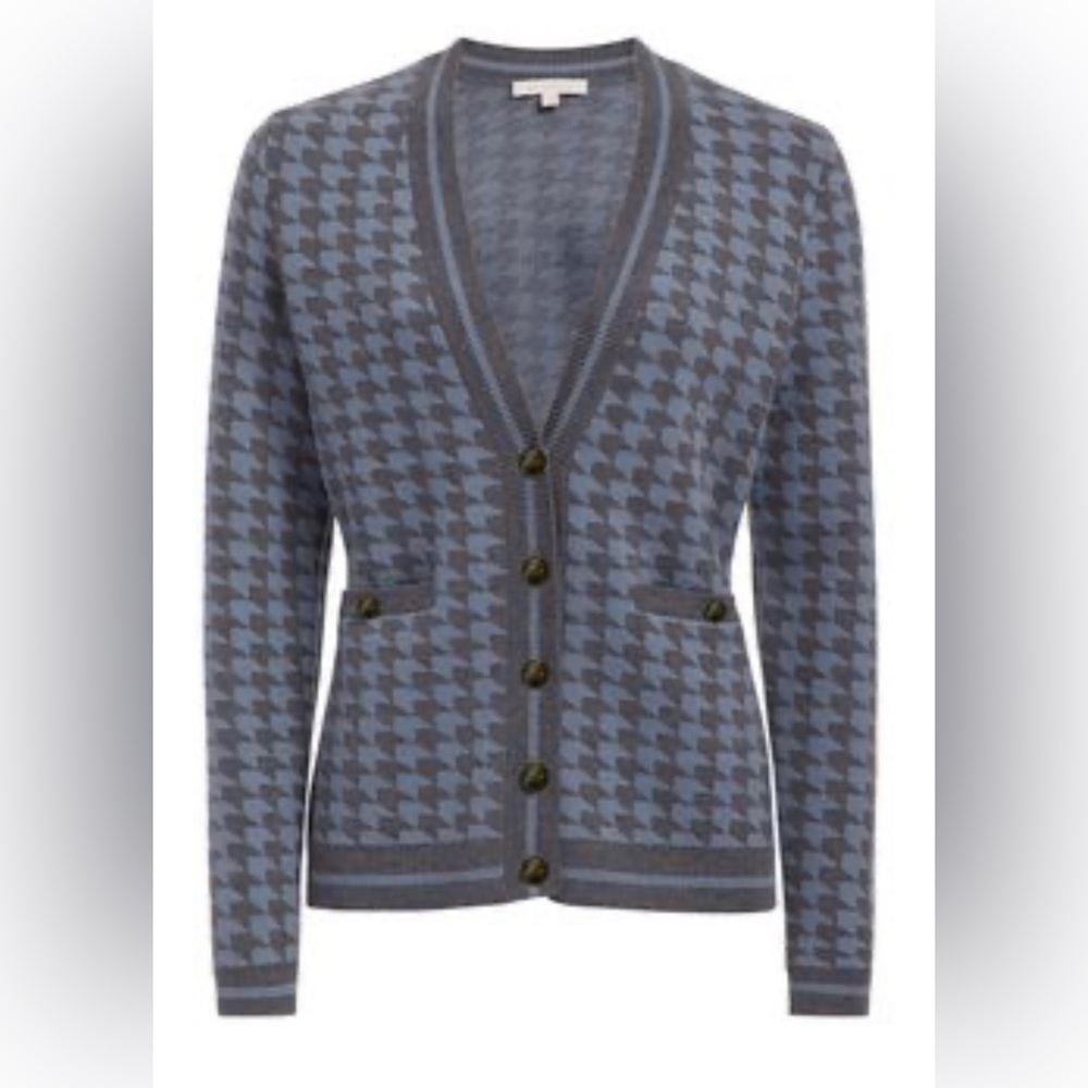 Etcetera Blue and Gray Houndstooth Cardigan